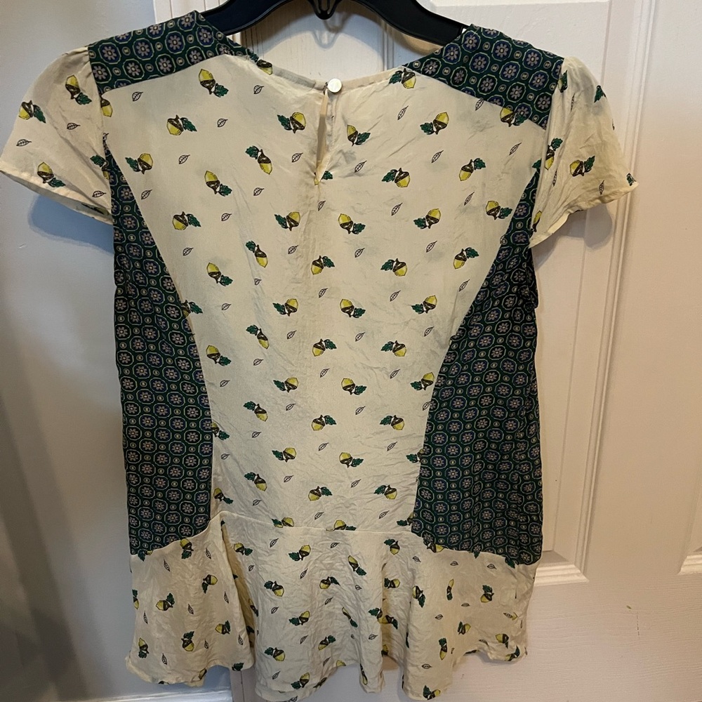 Maeve Anthropologie 100% Silk Acorn Peplum Blouse, 0 - Picture 4 of 6